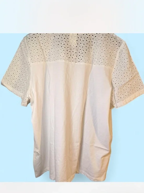 Blair- Eyelet Sleeve V-Neck Women's Top - White XL - Picture 2 of 8